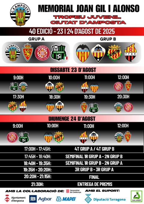 HORARIS 40a. EDICI TROFEU JUVENIL CIUTAT D’AMPOSTA MEMORIAL JOAN GIL ALONSO 23 i 24 d’agost de 2025